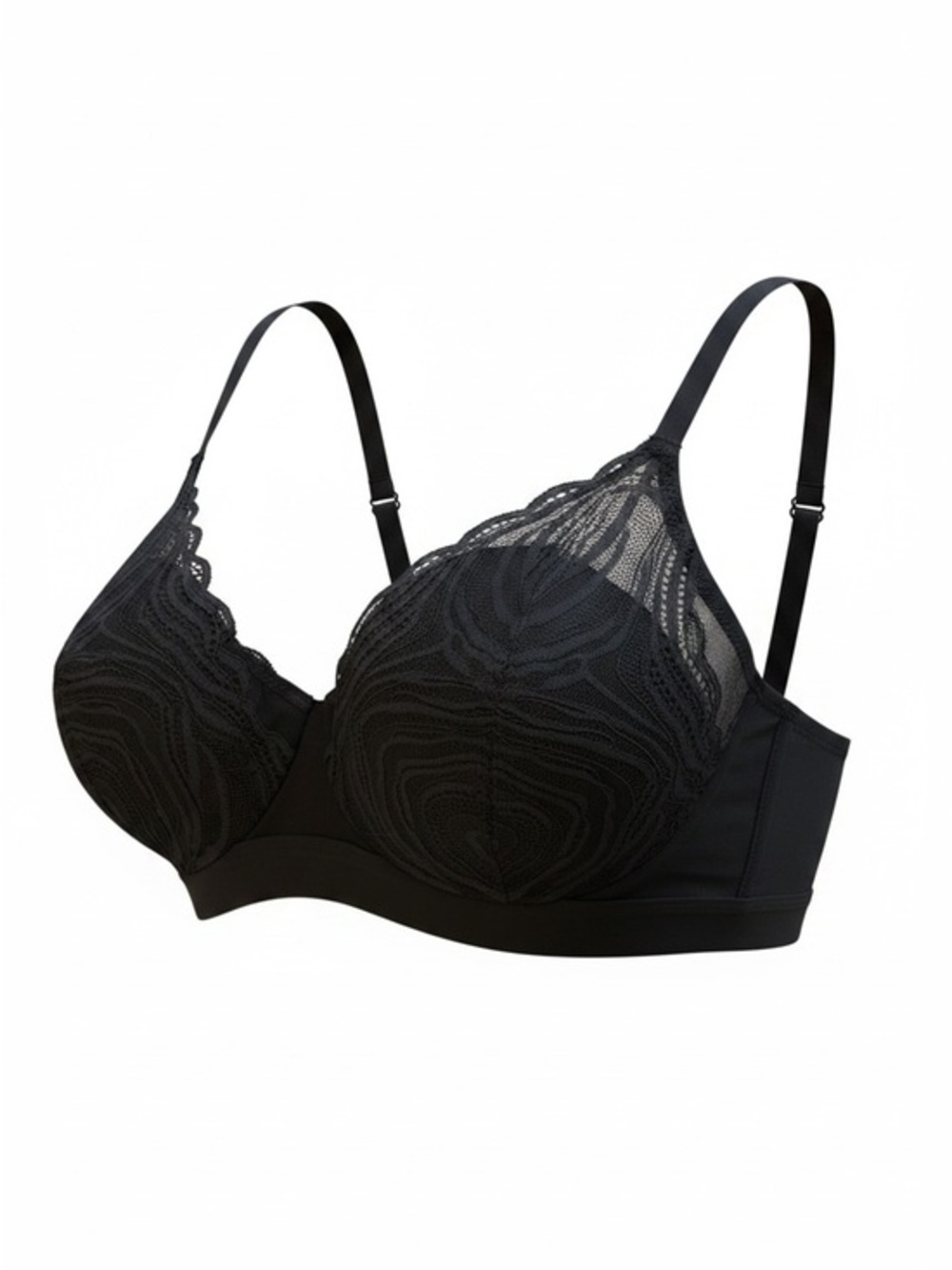 Lace Wireless Black Support Bra with Adjustable Straps